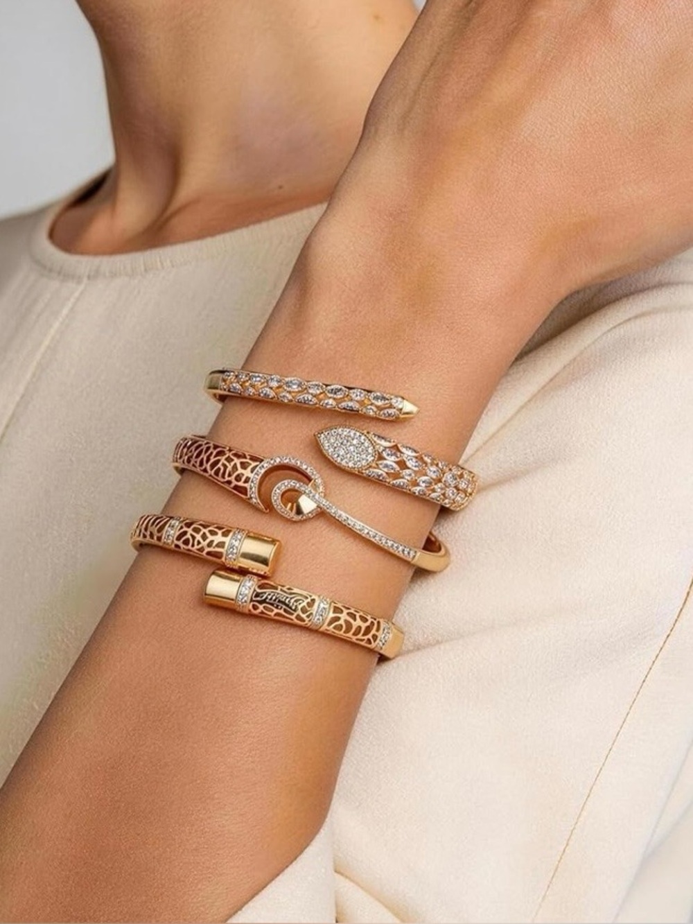 Anthropologie Rose Gold Crystal & Filigree Bracelet Stack